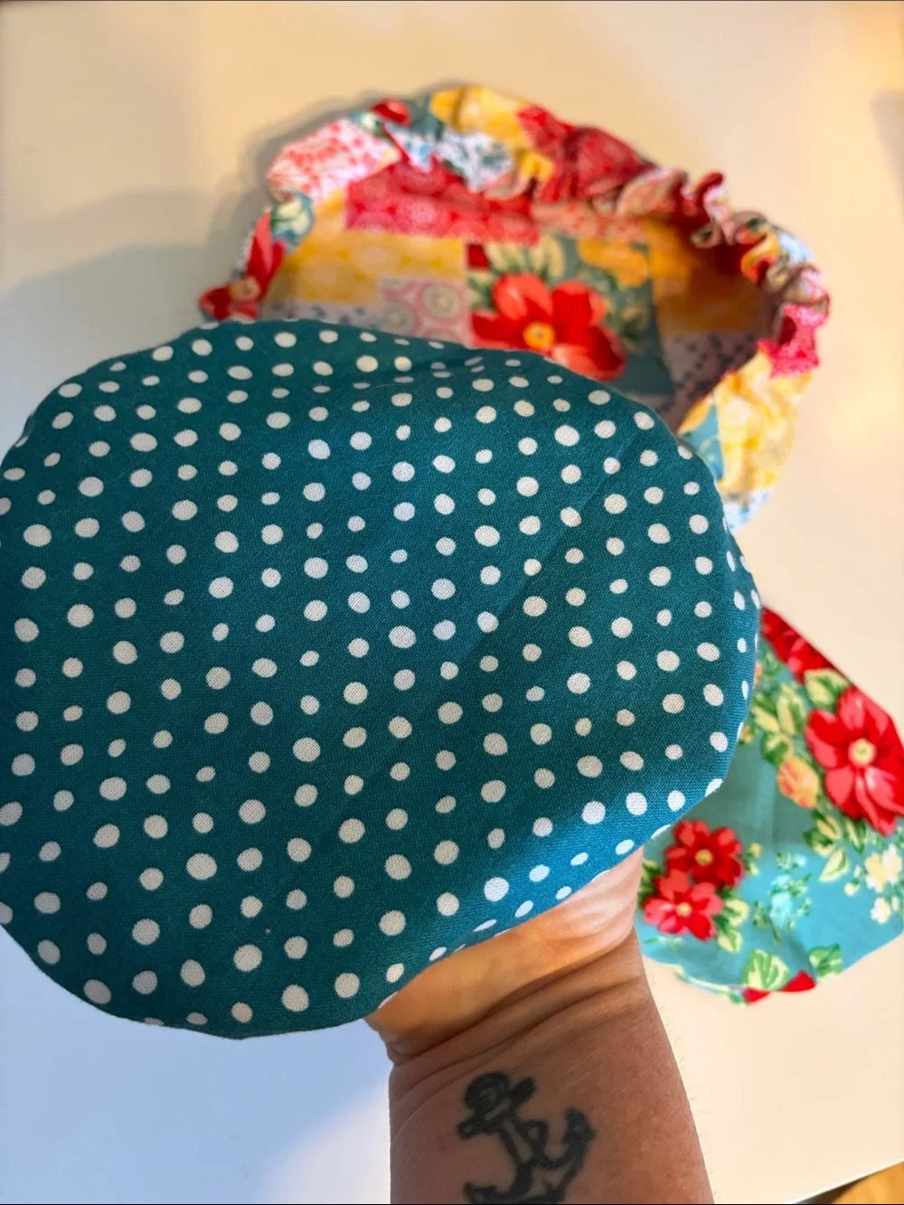 Pioneer Women Floral & Teal Reusable Fabric Bowl Cover Set - Elastic Stretch Top